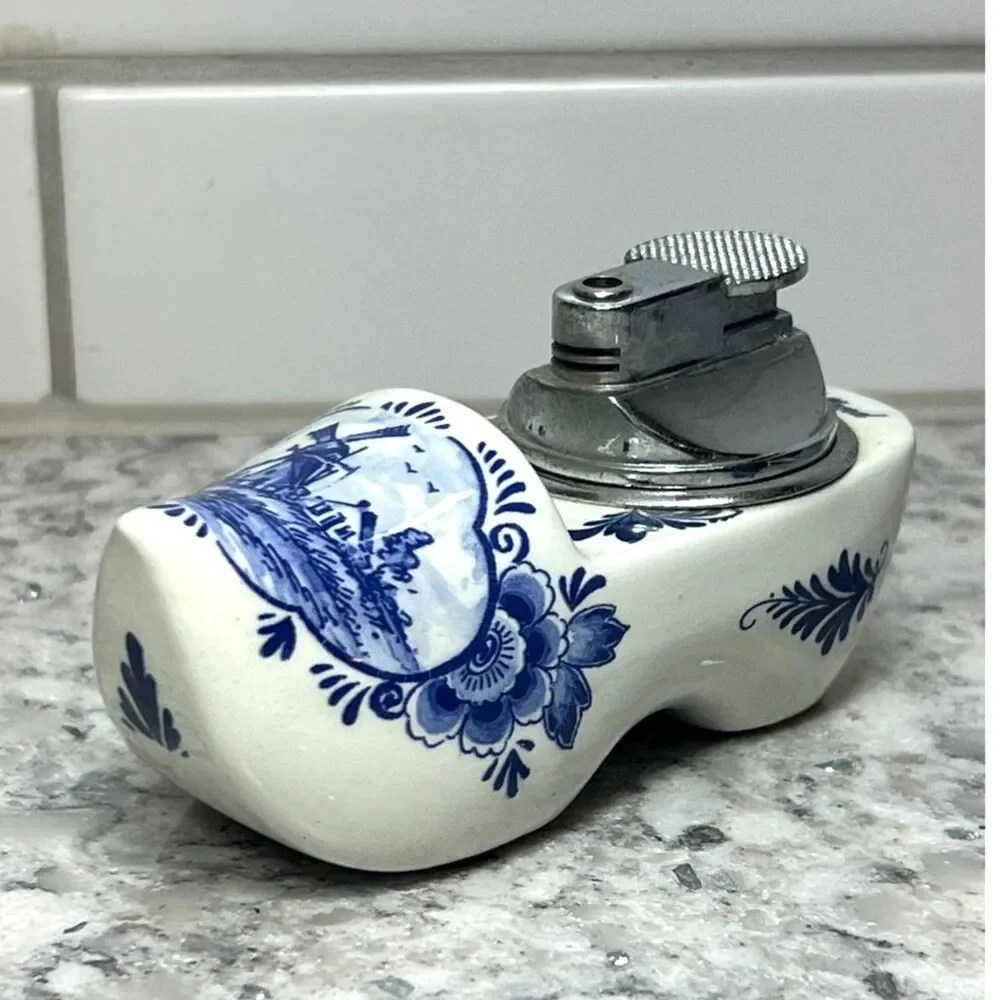 Delft Table Lighter Blauw Hand-Painted Ceramic Clog Holland Agro 535 Vintage